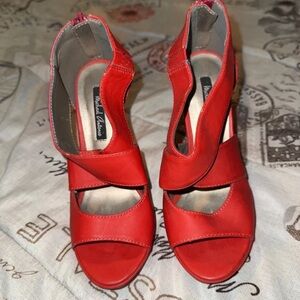Michael Antonio Vibrant Red Peep Toe Heels